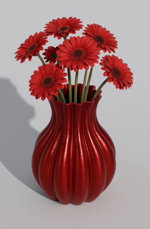 Red Ripple Vase – Elegant Curved Floral Display Piece